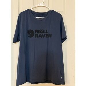 Fjallraven Logo T-Shirt Men's XL Blue Outdoor Hiking Graphic Tee Sweden Flag Tag